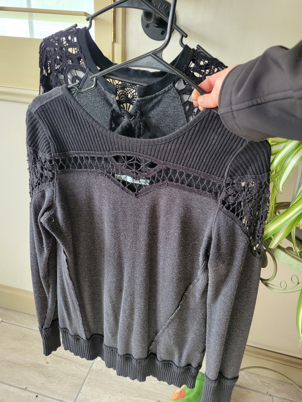 Bundle Of 2 Black Crochet And Sheer Long Sleeve Blouses